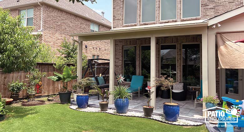 Enclosed deck leading out to outdoor seating area