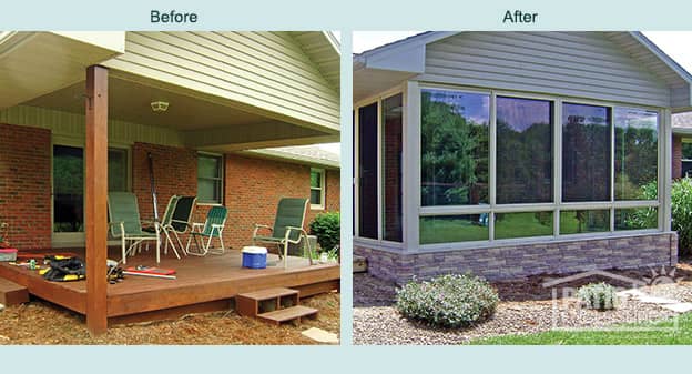 Four season sunroom with gabled roof in Louisville, KY. | Pool patio