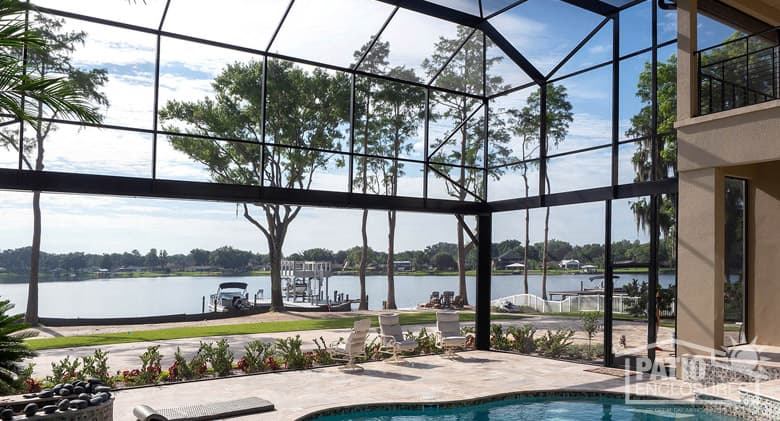 2-story screened pool enclosure in bronze with extreme view.