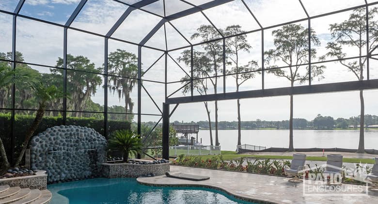 2-story screened pool enclosure with extreme view in bronze.