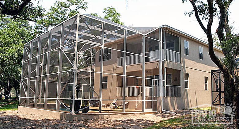 2-story screened pool enclosure in white.