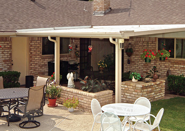 An aluminum-covered deck providing shelter for the furniture from the intense sun.